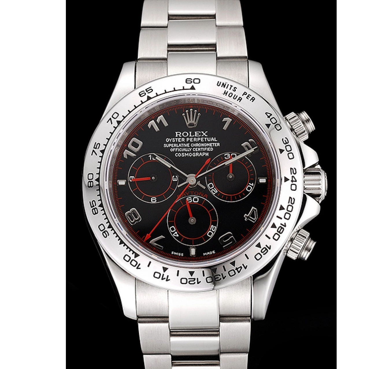 MiroTime 0825 Swiss Rolex Daytona Stainless Steel Bracelet Black Dial 80296